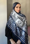 VERSACE  VUAL İPEK ŞAL- 344456- LACİVERT-GRİ