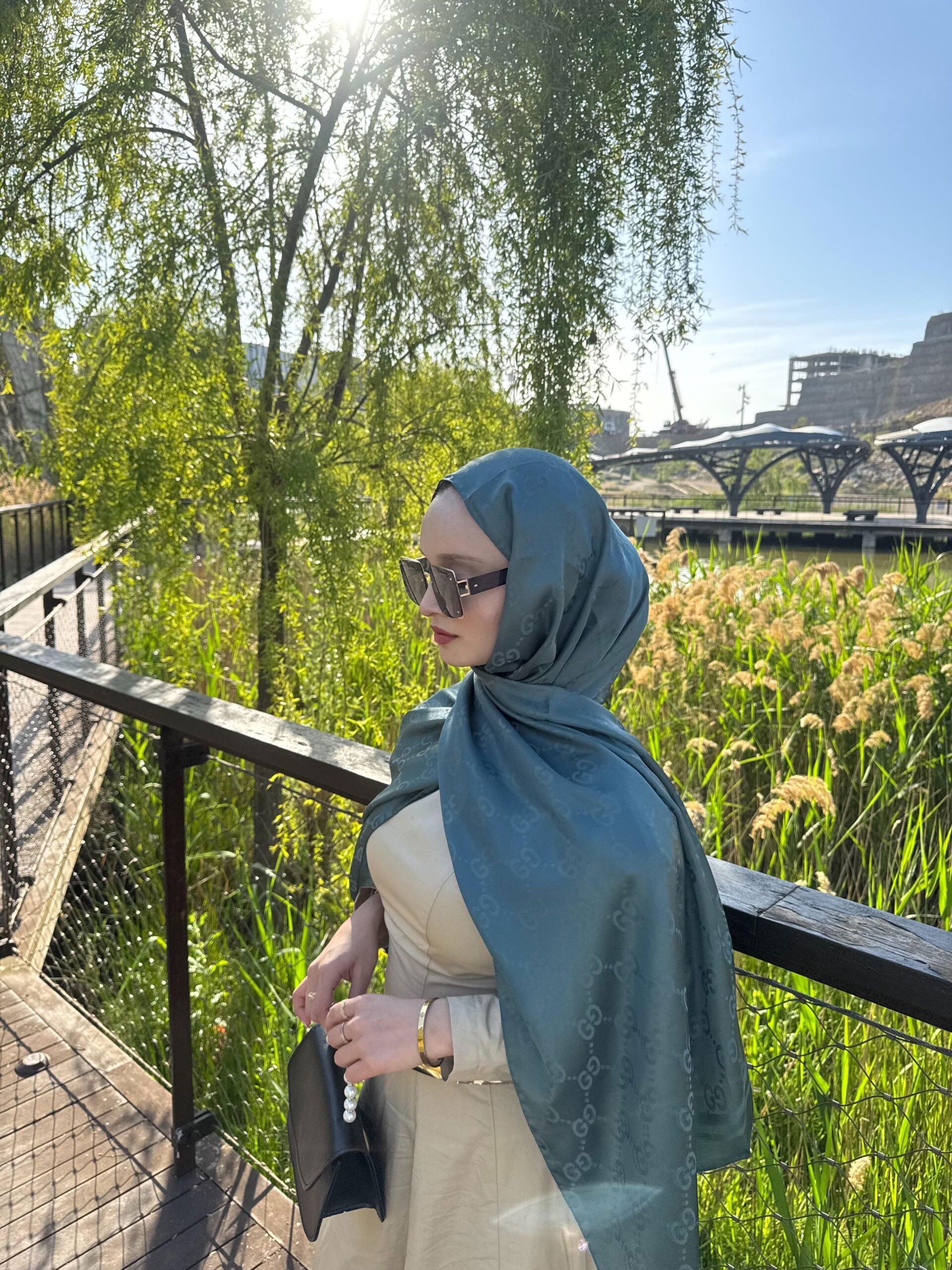 Gucci Desen Pamuk İpeksi Jakar Şal – Zümrüt Yeşili