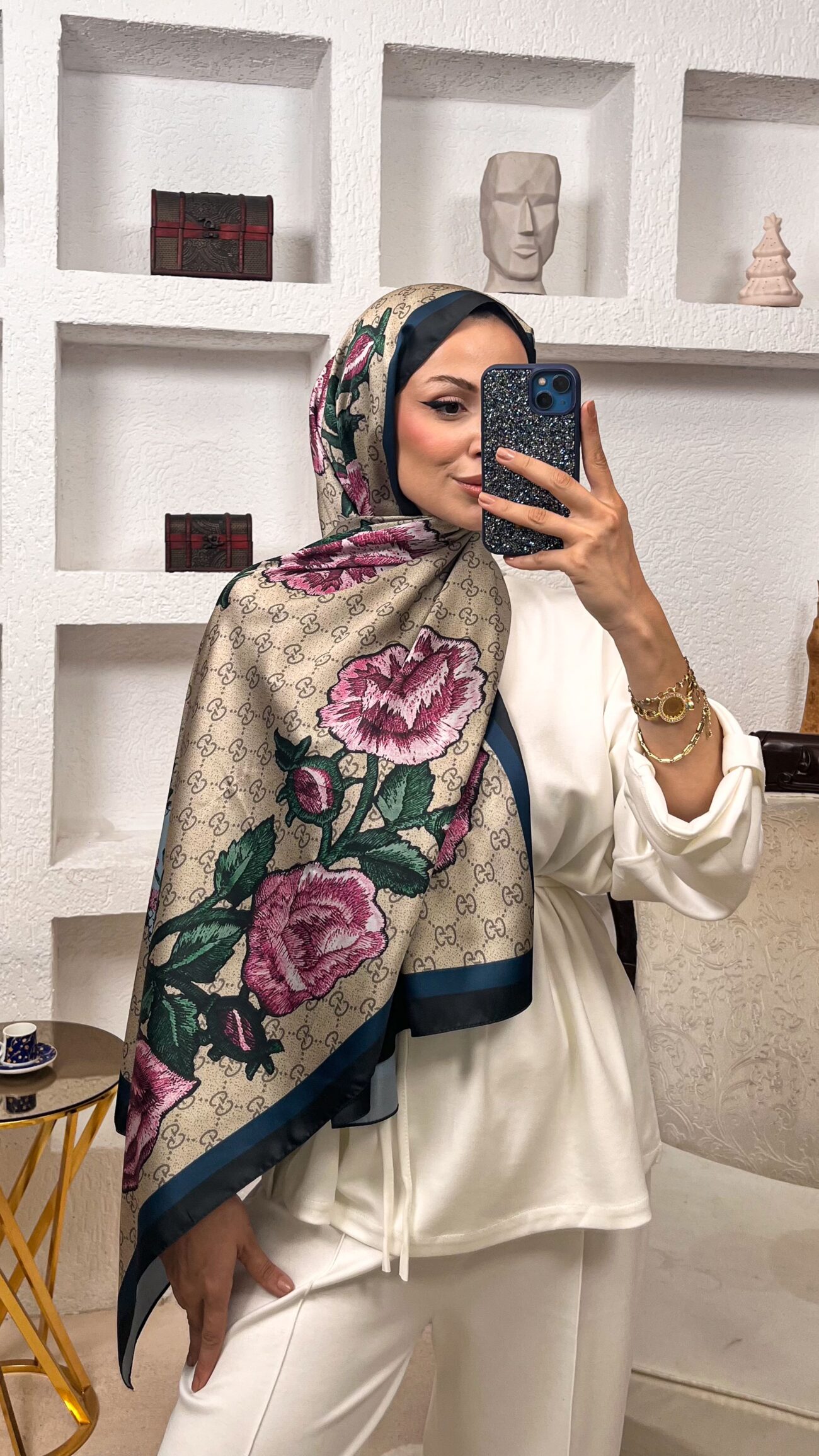 Gucci Twill İpek Şal - Lacivert