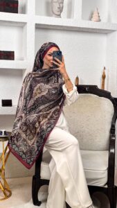 Çini Desen Pamuk İpek Şal -7458- MÜRDÜM