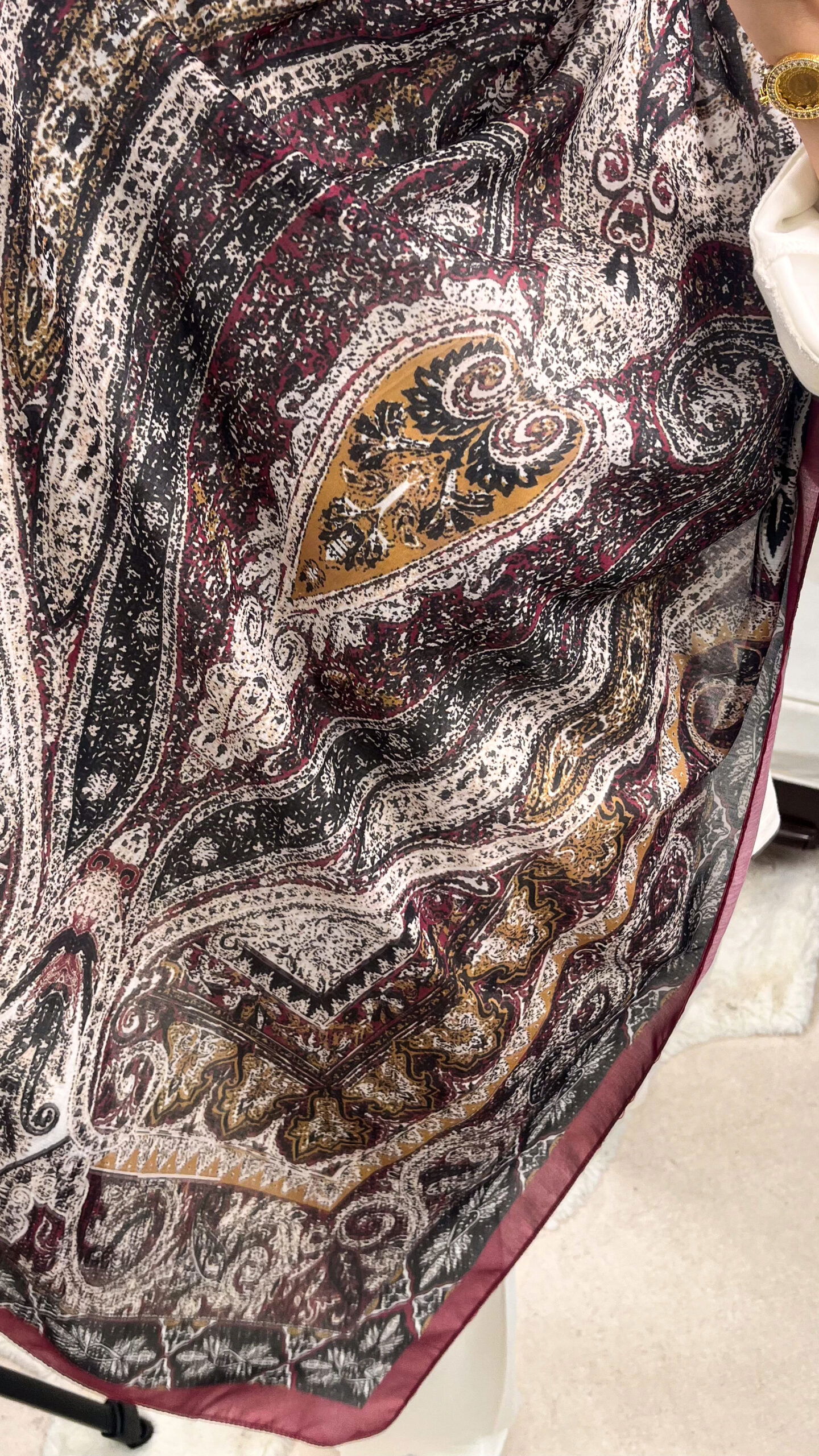 Çini Desen Pamuk İpek Şal -7458- MÜRDÜM - Görsel 3