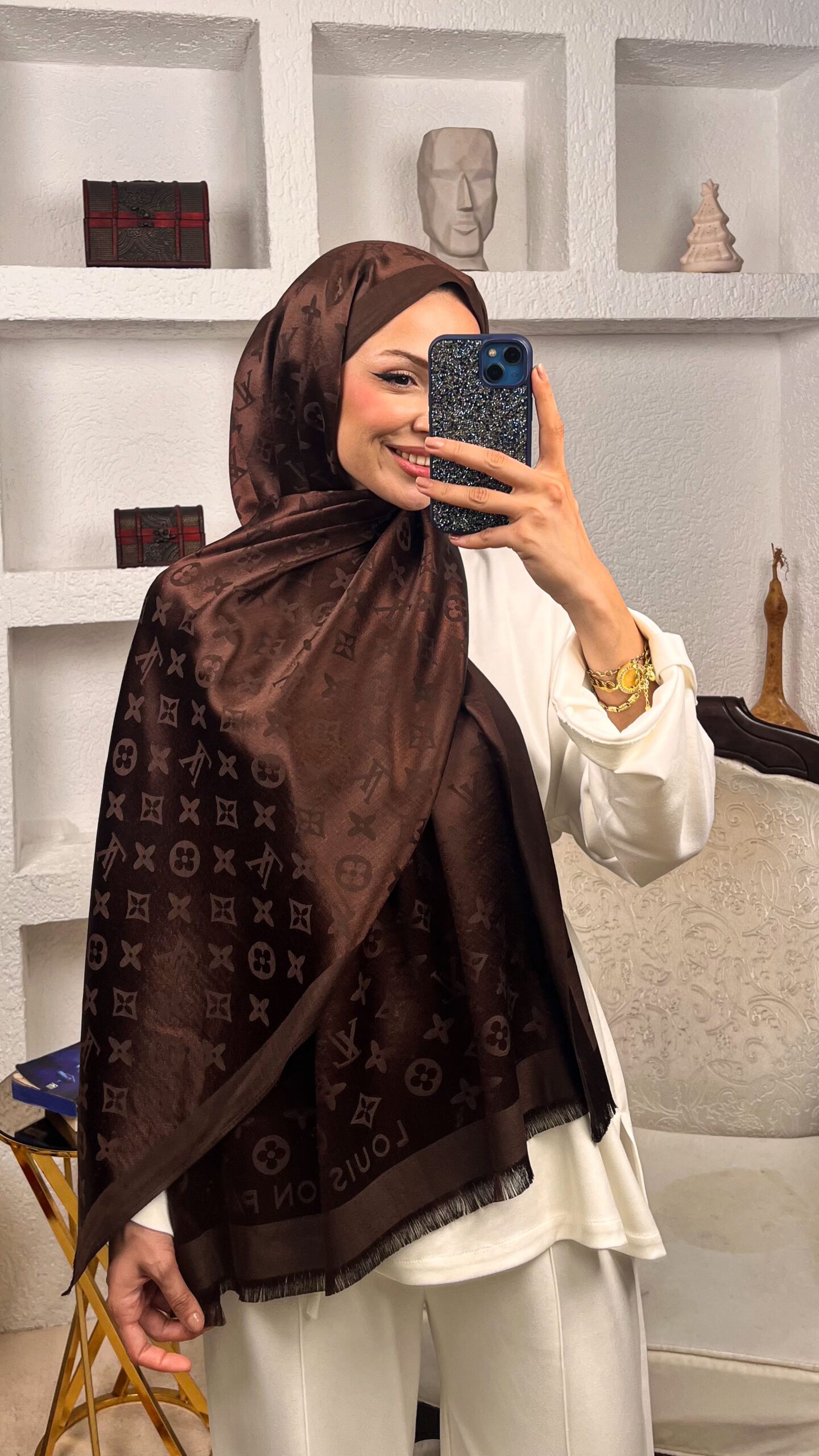 İthal Lv Kaşmir İpek Şal 49104 - Koyu kahve