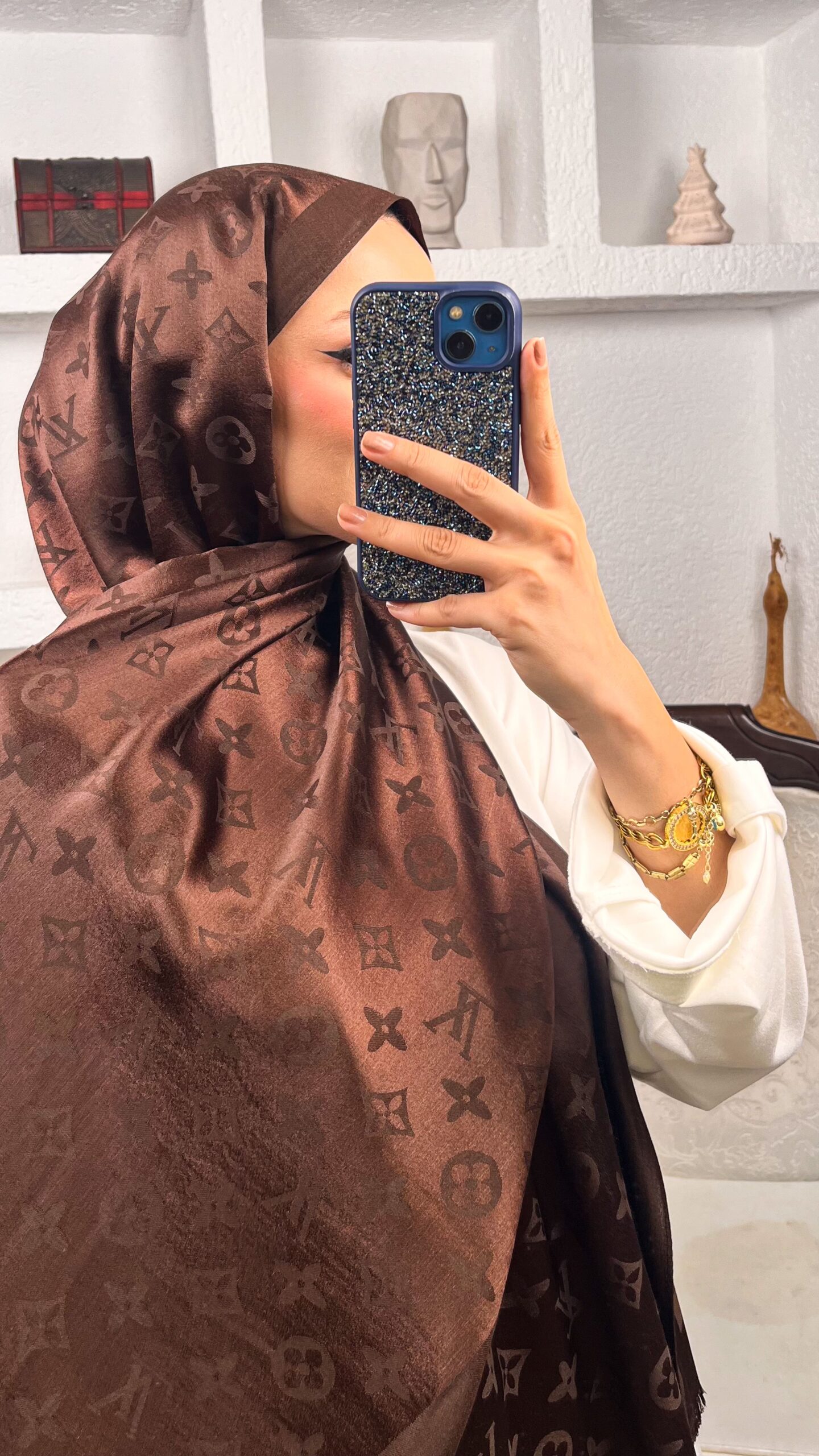 İthal Lv Kaşmir İpek Şal 49104 - Koyu kahve - Görsel 2