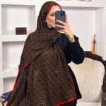 İTHAL A+ Fendi Yün İpek Çift Taraflı Marka Şal 87478 - Bordo Biyeli