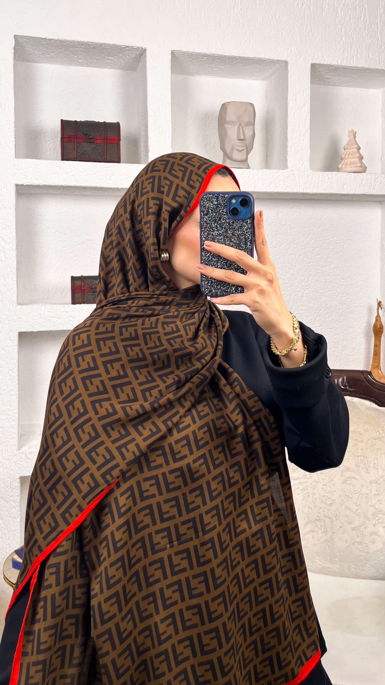 İTHAL A+ Fendi Yün İpek Çift Taraflı Marka Şal 87478 - Bordo Biyeli - Görsel 2