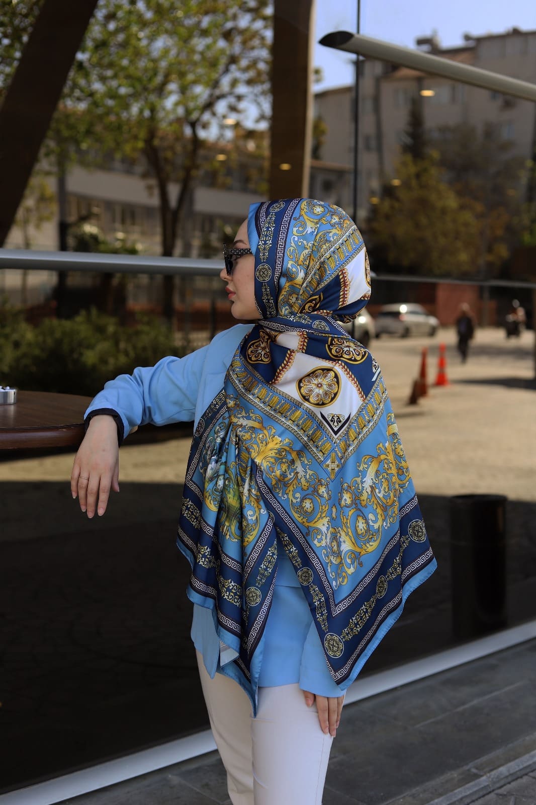 VERSACE VUAL İPEK ŞAL- 344456- BEBE MAVİSİ