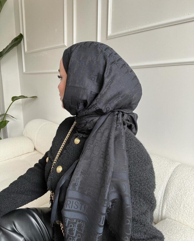 Dior Desenli İpek Kaşmir Çift Taraflı Şal 78002 – Siyah