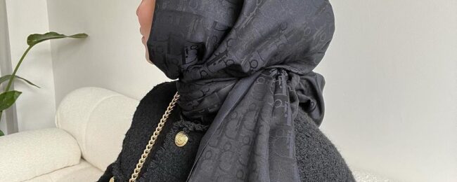 Dior Desenli İpek Kaşmir Çift Taraflı Şal 78002 - Siyah