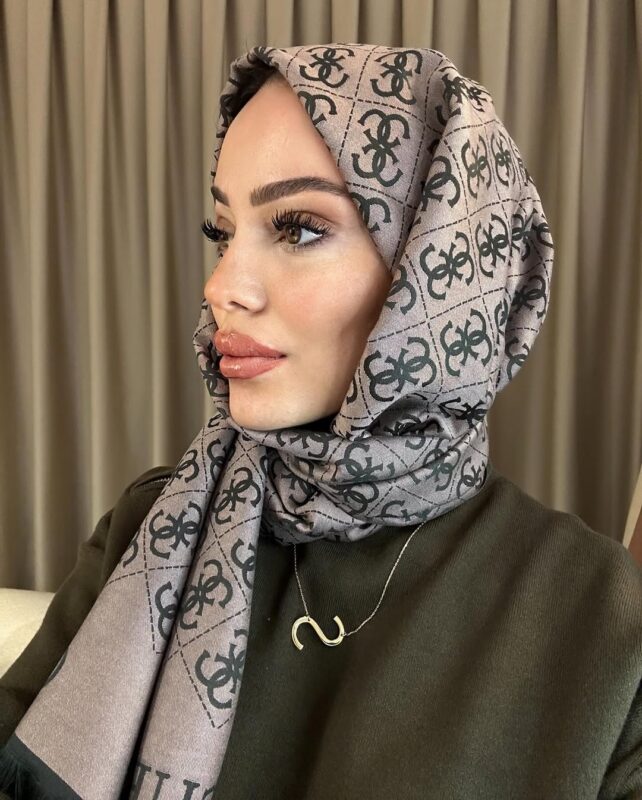 Guess Çift Taraflı Kaşmir İpek Şal- 7860- Vizon-Siyah