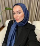 G Desenli İpek Kaşmir Çift Taraflı Şal 440344 - Lacivert