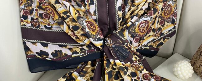 Hermes Leopar Pamuk Soft Şal 65329 - Kahve