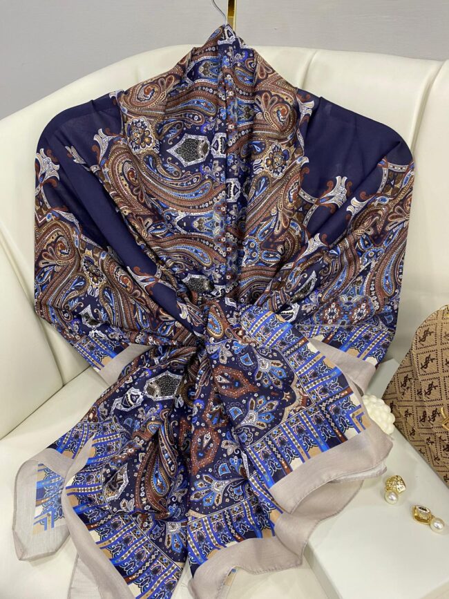 Etnik Desen Pamuk Soft Şal 83926 - Lacivert