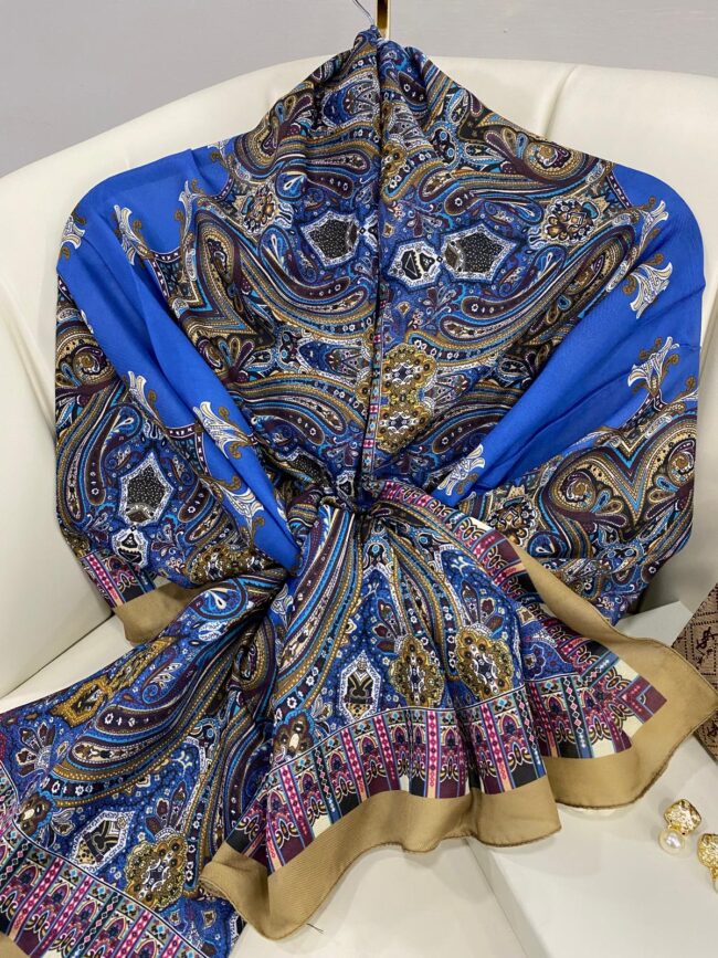 Etnik Desen Pamuk Soft Şal 83926 - İndigo