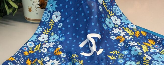 Chanel İthal Vual İpek Çiçek Desen Şal - Saks