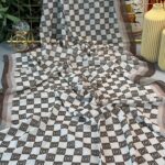 Vakko Monogram Desen Pamuk İpeksi Şal - Kahve-Beyaz