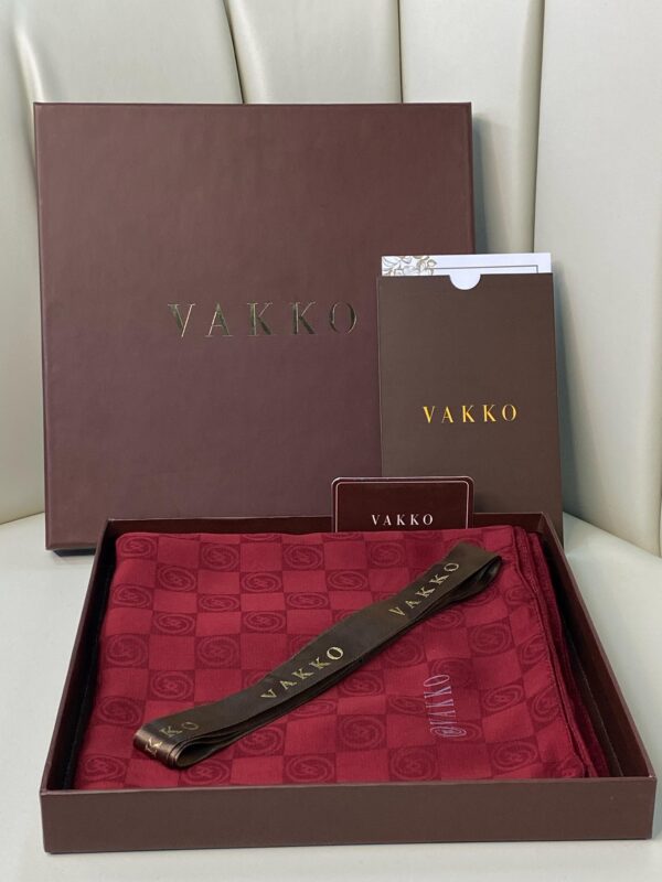 Vakko Desen Monogram İpeksi Şal 3444-Bordo