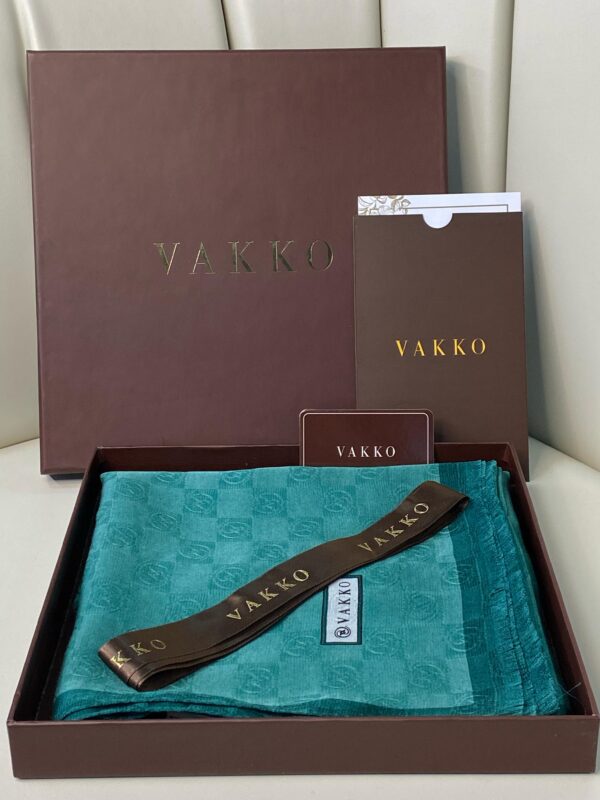 Vakko Desen Monogram İpeksi Şal 3444-Su Yeşili