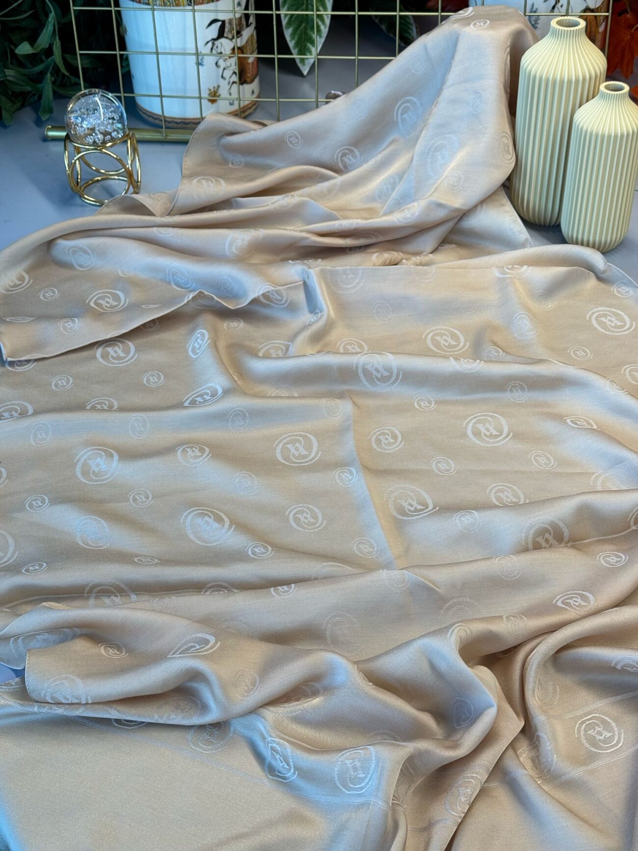 Vakko Desen Twill İpek Şal- CAMEL