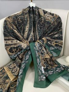 Etro Etnik Desen Pamuk İpek Şal - 23564 - YEŞİL