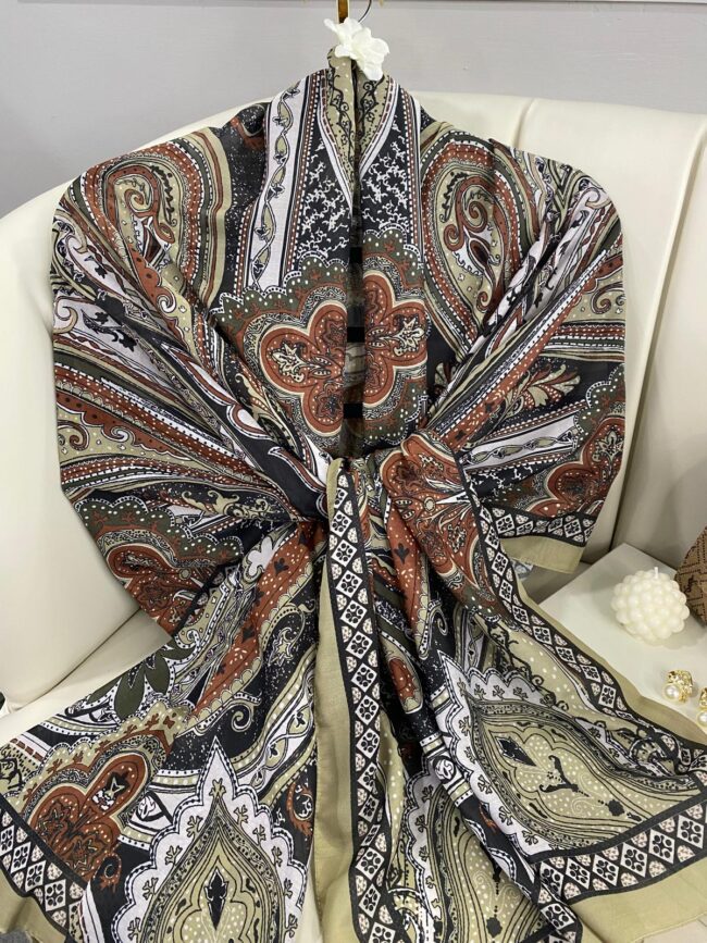 Etro Pamuk İpek Şal 987654- KÜF YEŞİLİ