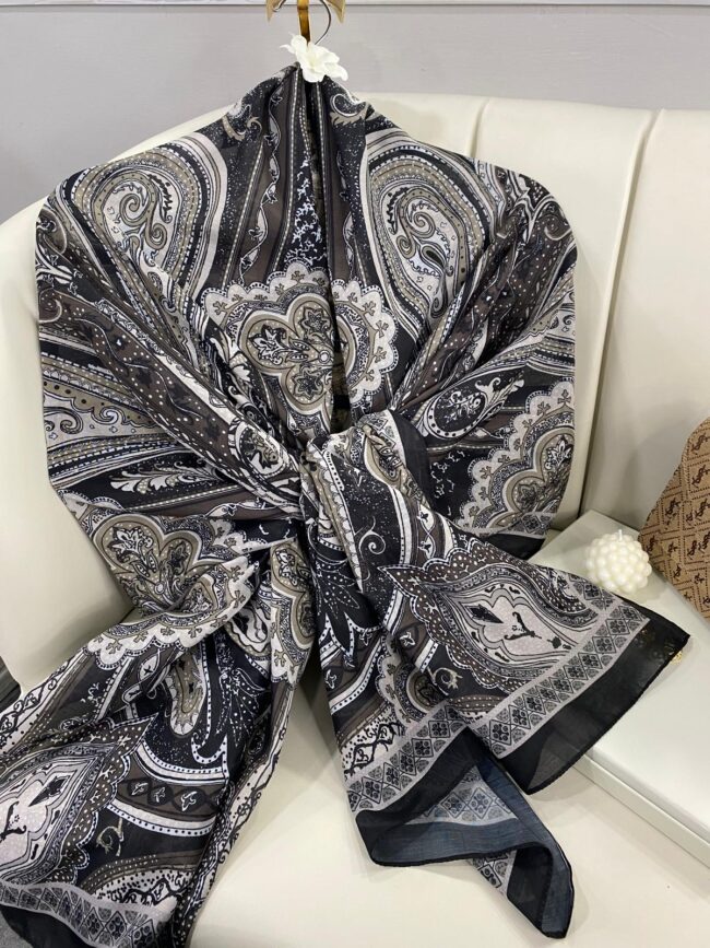 Etro Pamuk İpek Şal 987654-KÖMÜR SİYAHI