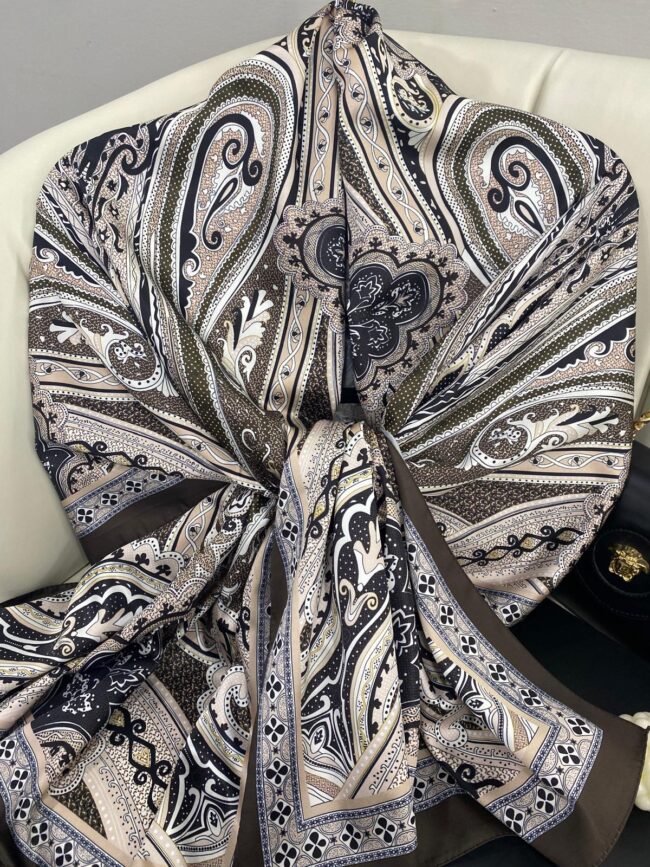 Rüzgar Desen Vual İpek Şal -122336-Ceviz Kahvesi