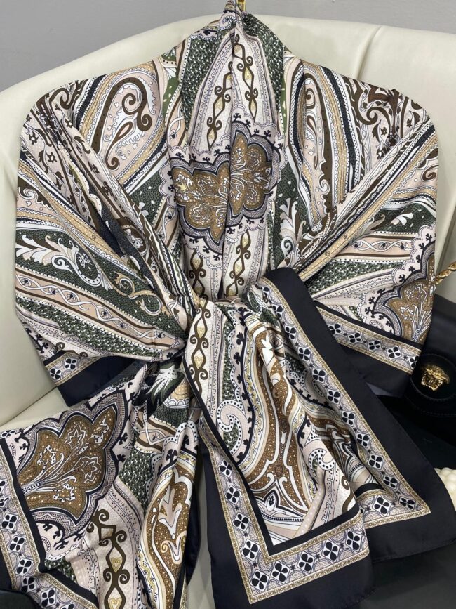 Rüzgar Desen Vual İpek Şal -122336- Siyah İncir