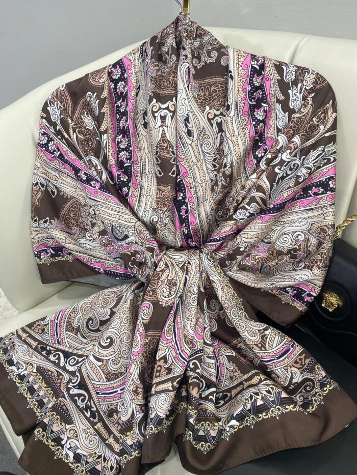 Efsanevi Desen Vual İpek Şal -225566-Kahverengi Rose