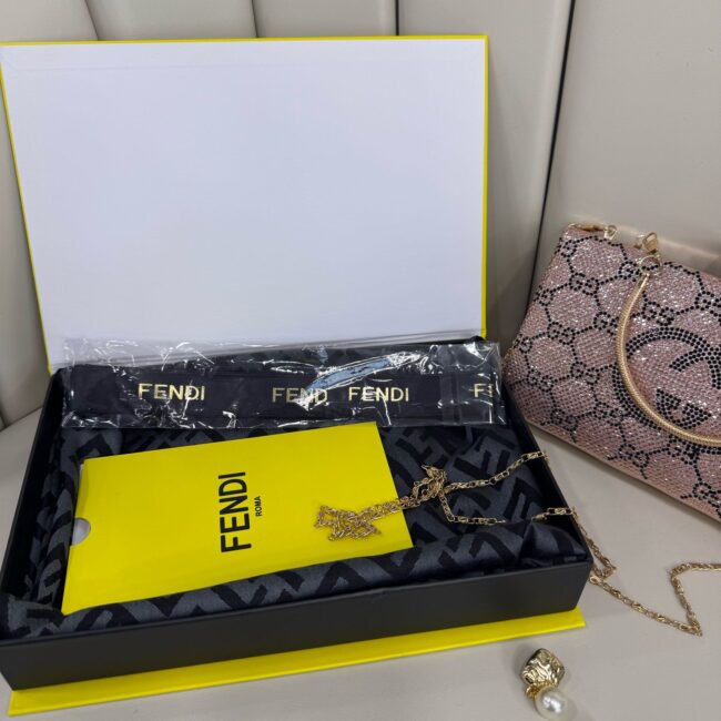 Fendi Tam Set Kutulu İthal Kaşmir İpek Şal - Antrasit