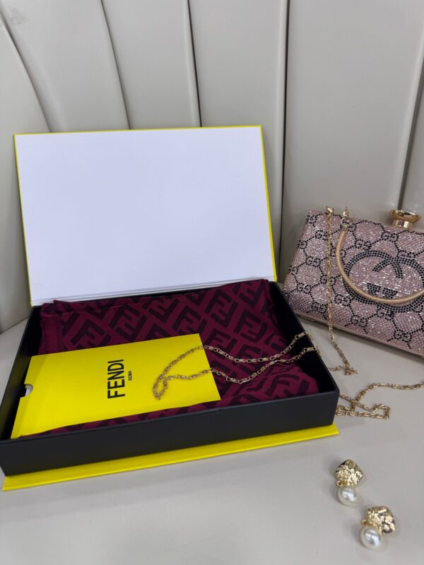 Fendi Tam Set Kutulu İthal Kaşmir İpek Şal – Bordo