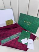 Gucci Tam Set Kutulu İthal Kaşmir İpek Şal - Bordo