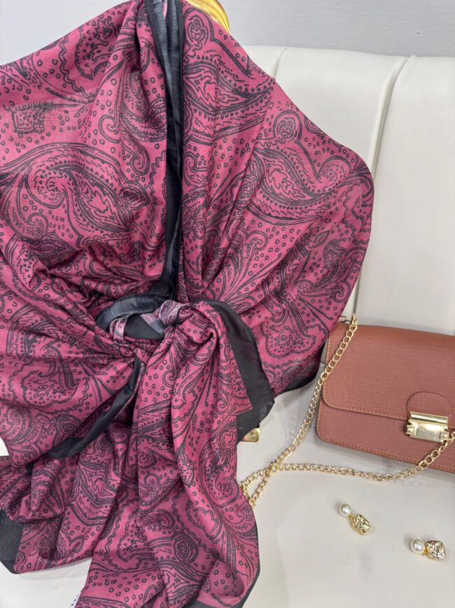Mandala Desen Pamuk İpeksi Şal - 452366-Gül Bordosu