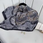 Retro Desen Pamuk İpeksi Eşarp -125698- Siyah