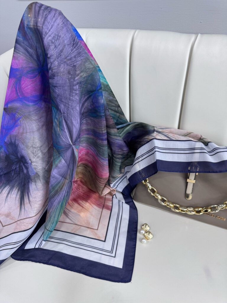 Karnaval Desen Pamuk İpeksi Eşarp- 457896- Gece Mavisi