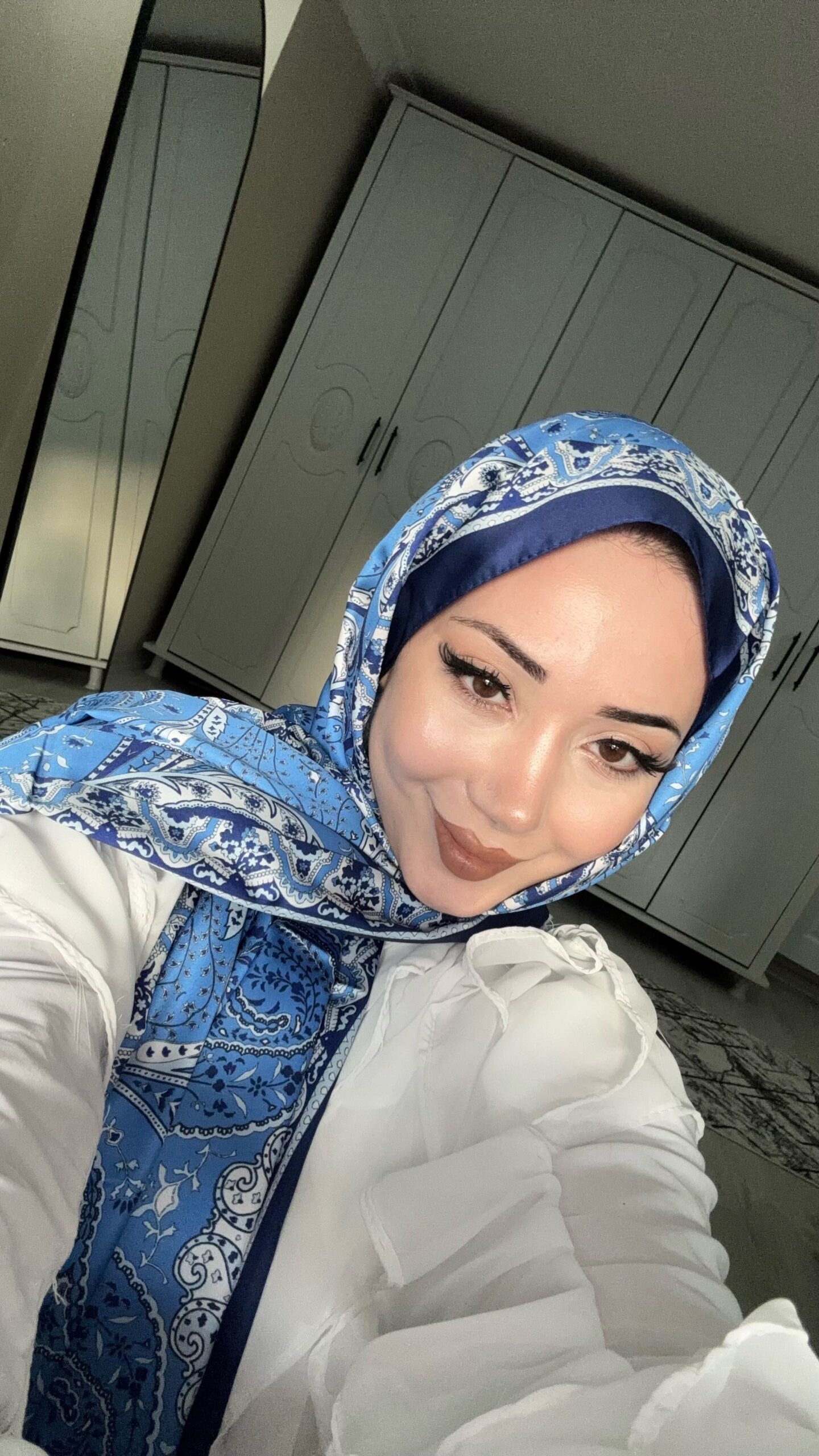 Batik Desen Vual İpek Şal -259685-Mavi