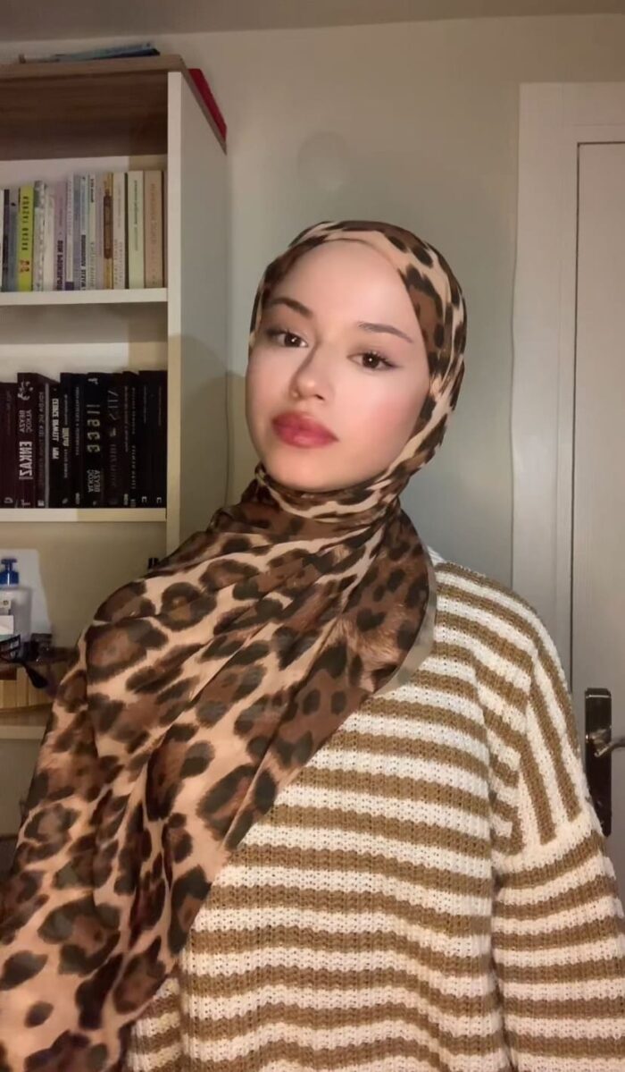 Hint ipeği leopar şal - 563214 -Kahve