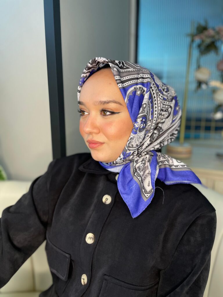 Retro Desen Pamuk Soft Eşarp 27092 - Saks