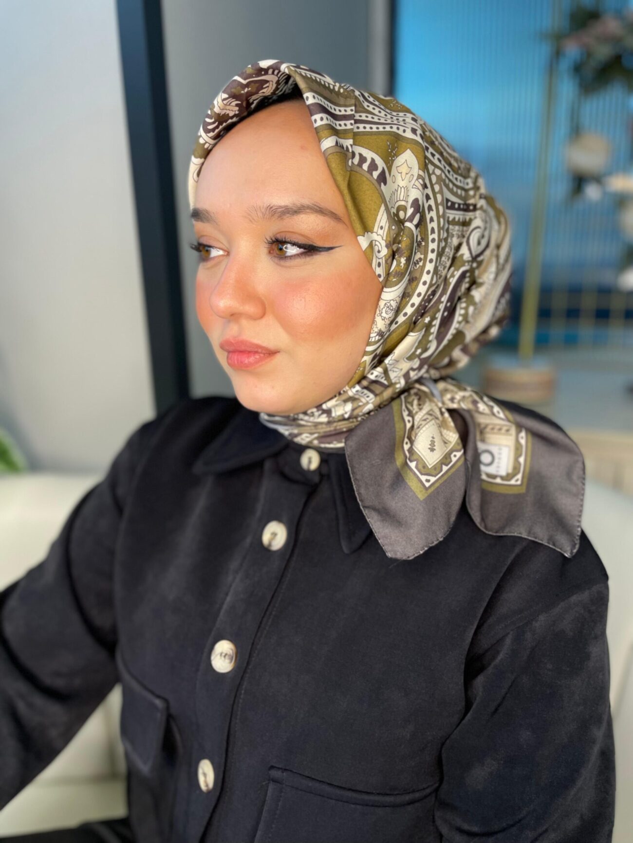 Retro Desen Pamuk Soft Eşarp 27092 - Camel