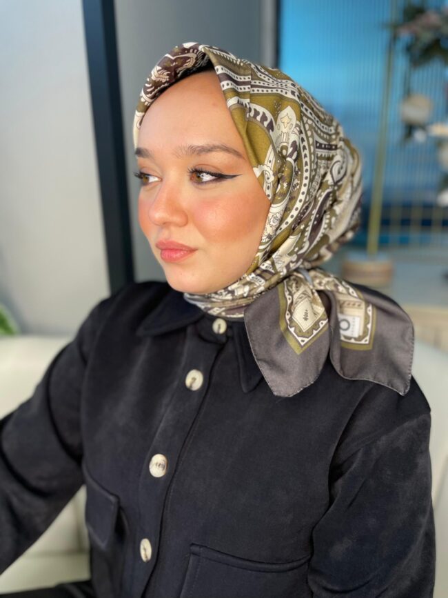 Retro Desen Pamuk Soft Eşarp 27092 - Camel