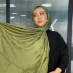 Özgün Desen İpeksi Jakar Şal - 75989- Zeytin Yeşili