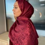 Yarım Ay Desen İpeksi Jakar Şal-75652- Bordo