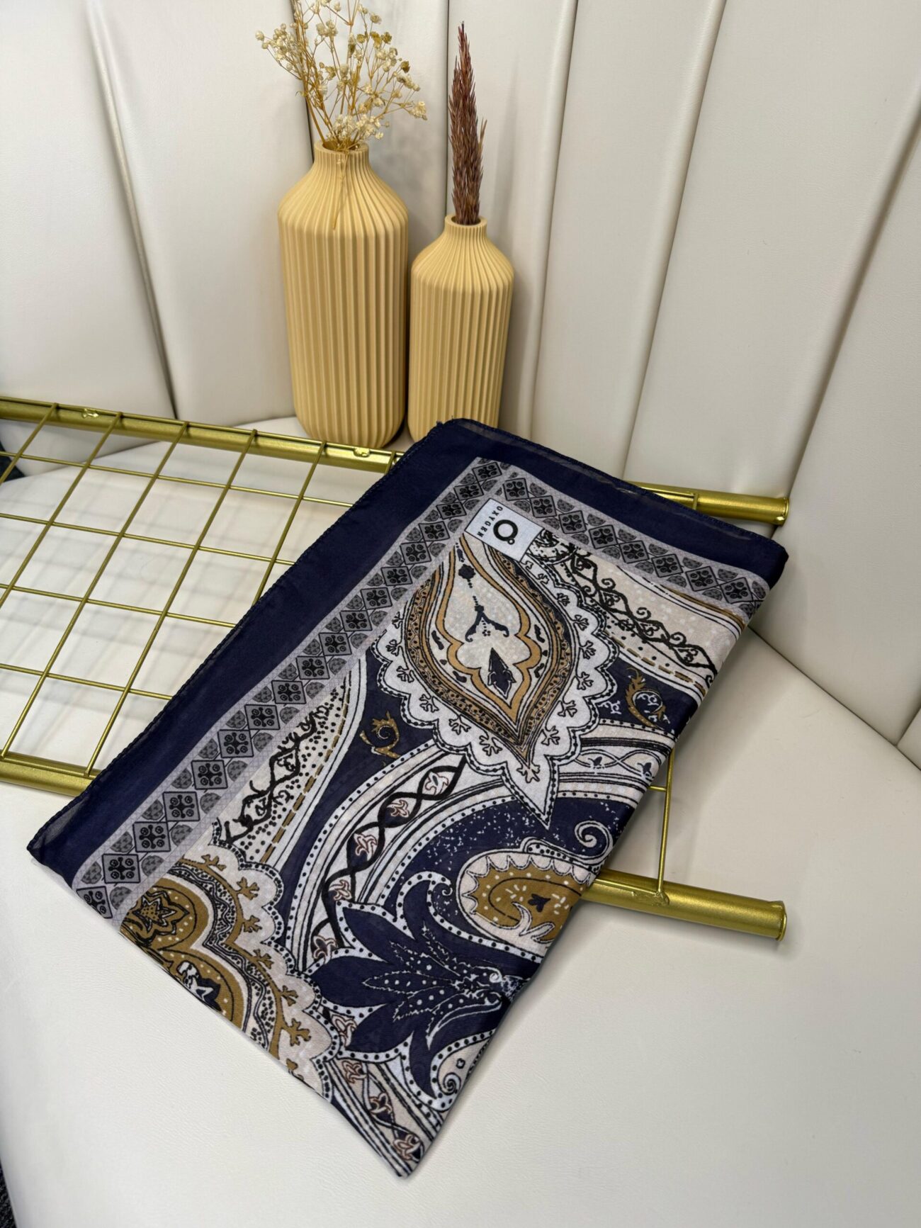 Etro Pamuk İpek Şal -987654-Gece Laciverti-Gold