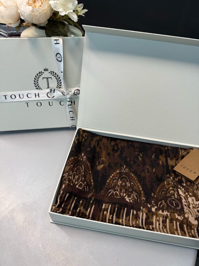 Touch İthal Etnik Desen Yün İpek Şal-34550-Kahve-Bej - Görsel 2