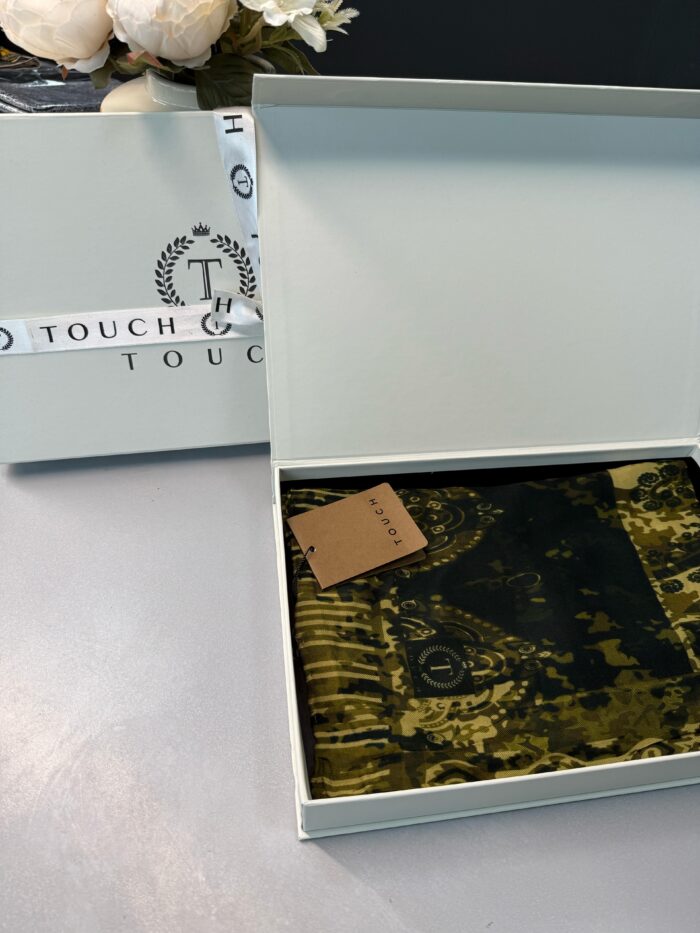 Touch İthal Etnik Desen Yün İpek Şal-34550-Asker Yeşili - Görsel 2