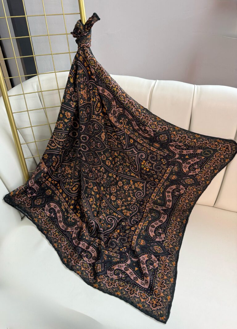 Touch İthal Etnik Desen Yün İpek Şal 34330 –Yeşil-Pudra