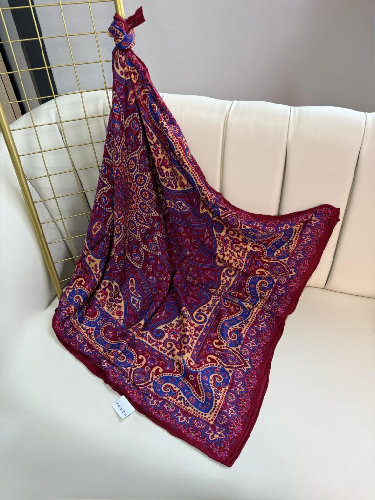 Touch İthal Etnik Desen Yün İpek Şal-34330-Fuşya-Saks