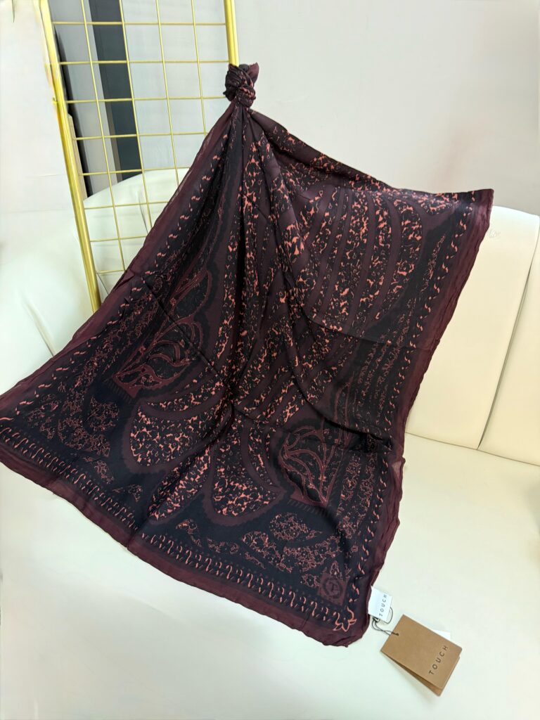 Touch İthal Etnik Desen Yün İpek Şal-34660-Asil Bordo