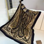 Touch İthal Etnik Desen Yün İpek Şal-34600-Gold-Lacivert