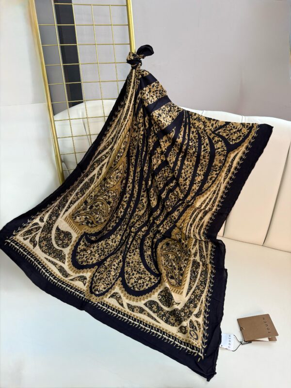 Touch İthal Etnik Desen Yün İpek Şal-34600-Gold-Laci
