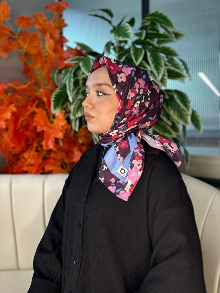 Bahar Desen Pamuk İpek Eşarp-13001-Bebe Mavi - Görsel 2